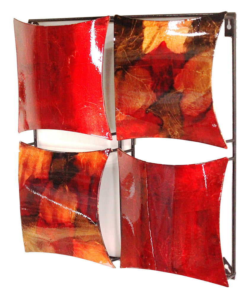 4-Panel Square Metal Wall Decor - Metal, Lacquered In Copper, Red And Gold