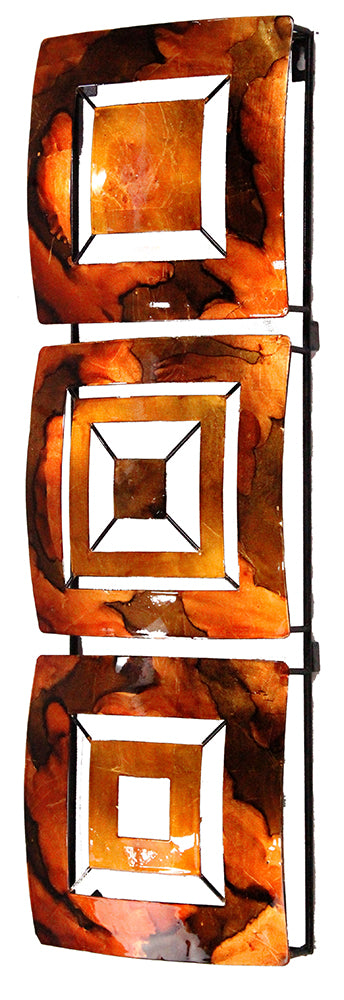 Vertical 3-Panel Metal Wall Decor - Copper, Brown And Orange Lacquered