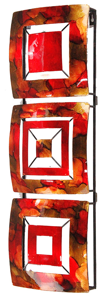 Vertical 3-Panel Metal Wall Decor - Copper, Red And Gold Lacquered