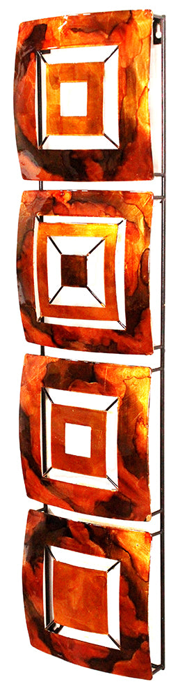 Vertical 4-Panel Metal Wall Decor - Metal, Lacquered In Copper, Brown And Orange