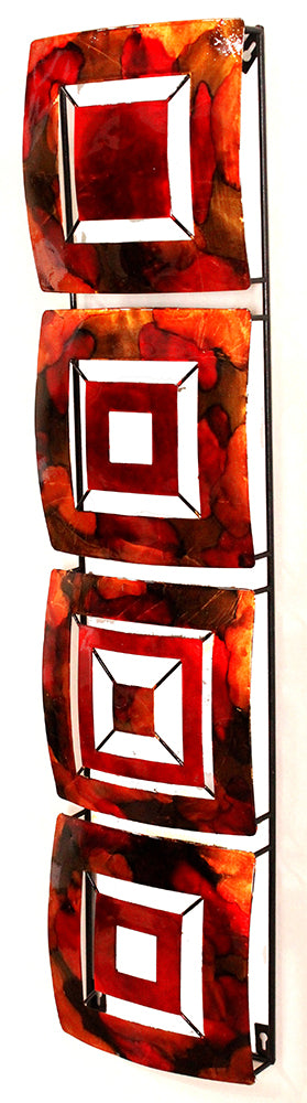 Vertical 4-Panel Metal Wall Decor - Metal, Lacquered In Copper, Red And Gold