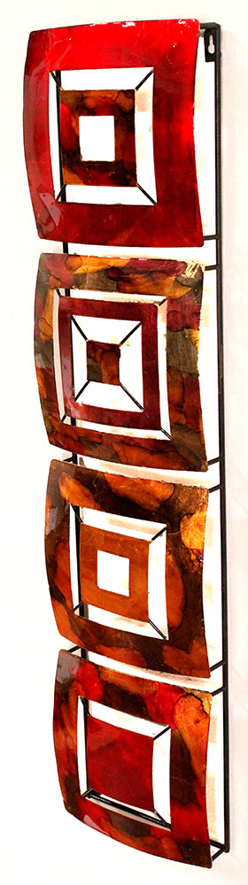 Vertical 4-Panel Metal Wall Decor - Metal, Lacquered In Gold, Red, Burgundy And Brown