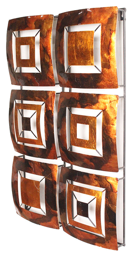 Vertical 6-Panel Metal Wall Decor - Metal, Lacquered In Copper, Brown And Orange