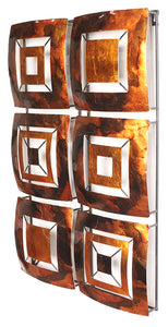 Vertical 6-Panel Metal Wall Decor - Metal, Lacquered In Copper, Brown And Orange