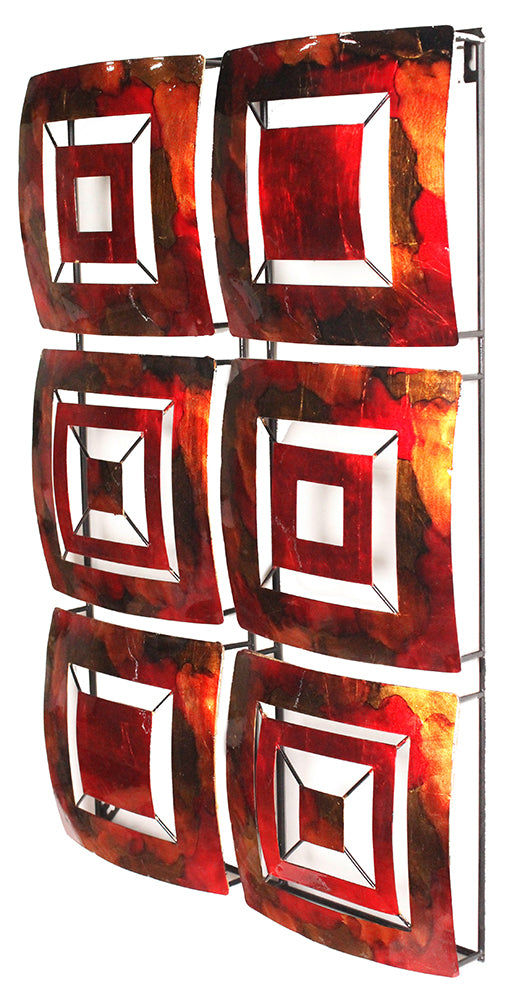 Vertical 6-Panel Metal Wall Decor - Metal, Lacquered In Copper, Red And Gold