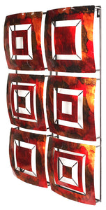 Vertical 6-Panel Metal Wall Decor - Metal, Lacquered In Copper, Red And Gold