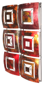 Vertical 6-Panel Metal Wall Decor - Metal, Lacquered In Gold, Red, Burgundy And Brown