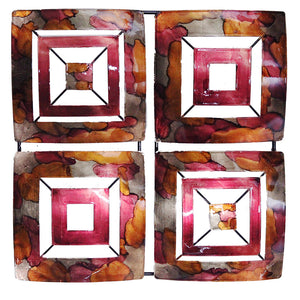 4-Panel Square Metal Wall Decor - Metal, Lacquered Burgundy, Copper And Brown