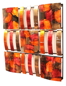 9-Panel Square Metal Wall Decor - Metal, Lacquered In Burgundy, Copper And Brown