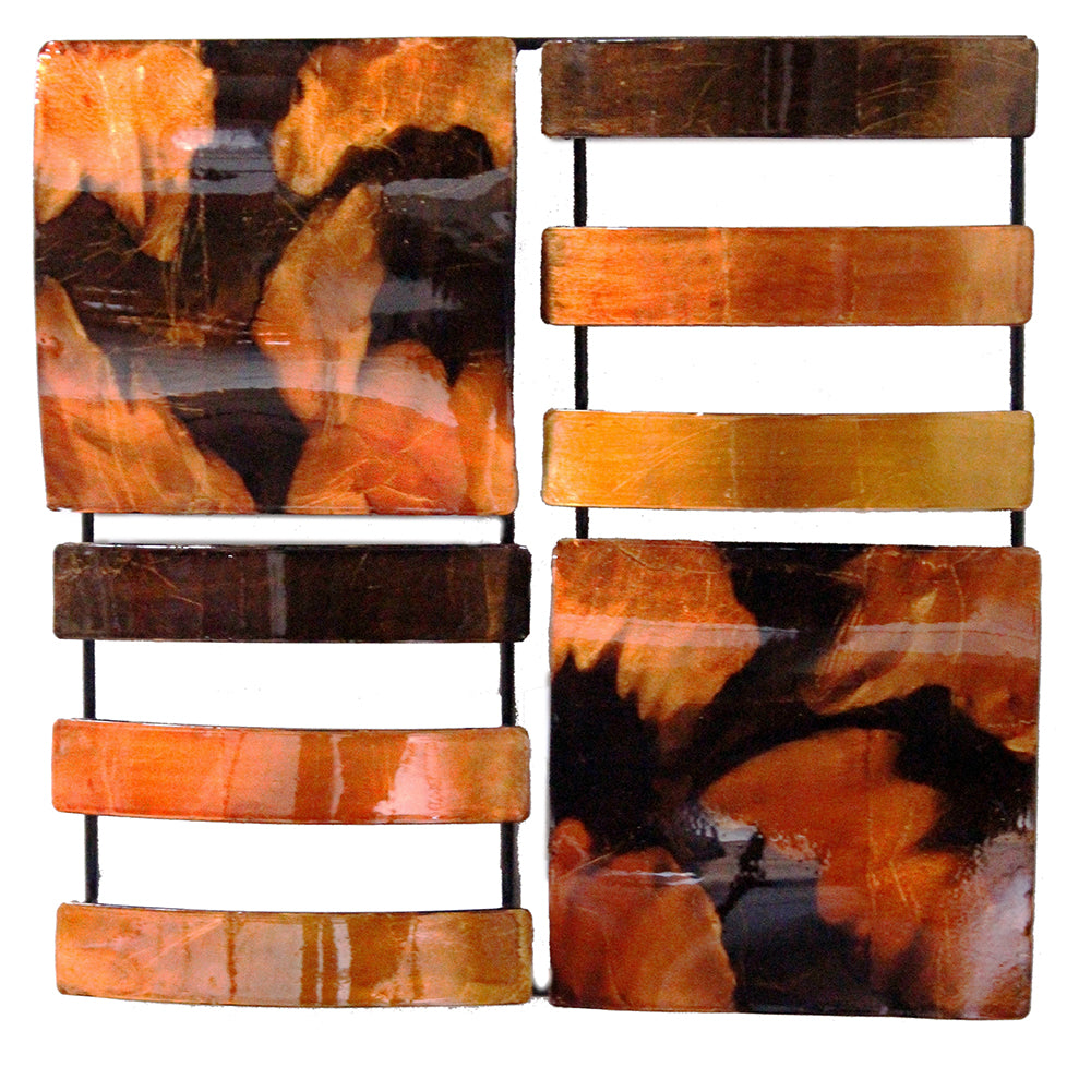 4-Panel Square Metal Wall Decor - Copper, Brown And Orange - Metal, Lacquered