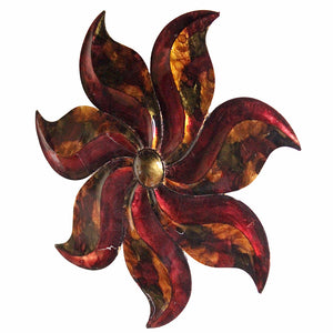 Small Flower Metal Wall Decor - Burgundy, Copper And Brown Lacquered