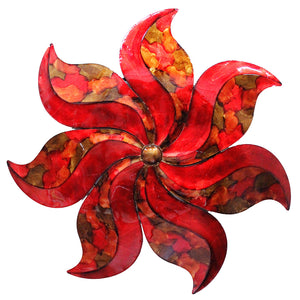 Large Flower Metal Wall Decor Red - Metal, Lacquered In Copper, Red And Gold