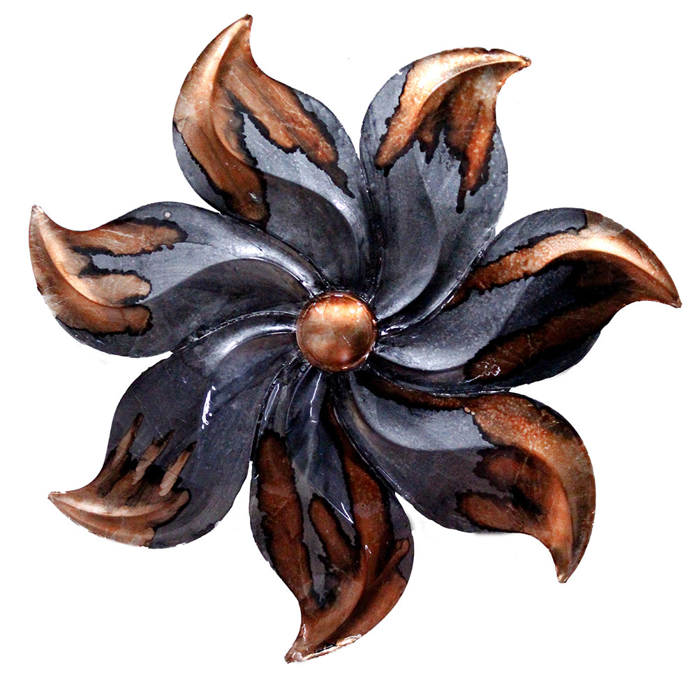 Large Flower Metal Wall Decor - Metal, Lacquered In Copper And Pewter