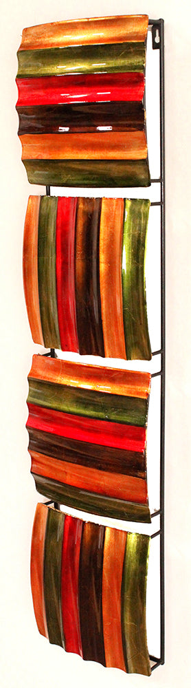 Vertical 4-Panel Metal Wall Decor - Metal, Lacquered In Green, Red, Copper And Bronze