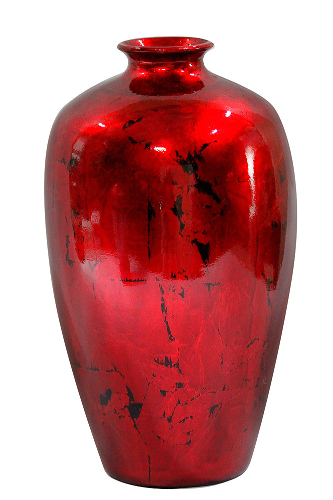 21" Foiled & Lacquered Ceramic Vase  In Red