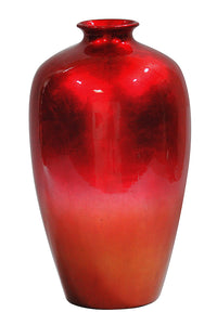 21" Foiled & Lacquered Ceramic Vase  In Red, Orange Ombre