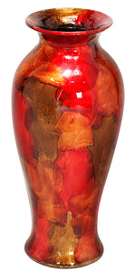 21" Foiled & Lacquered Ceramic Vase - Ceramic, Lacquered In Copper, Red And Gold