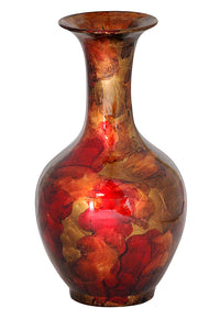 18" Foiled & Lacquered Ceramic Vase - Ceramic, Lacquered In Copper, Red And Gold