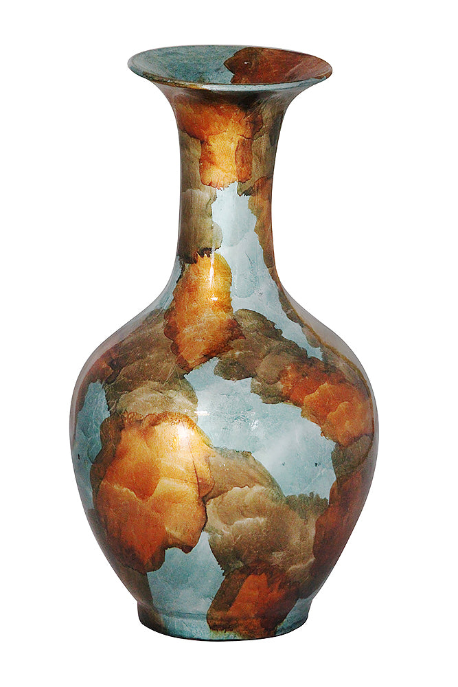 18" Foiled & Lacquered Ceramic Vase - Ceramic, Lacquered In Copper, Gold And Aqua