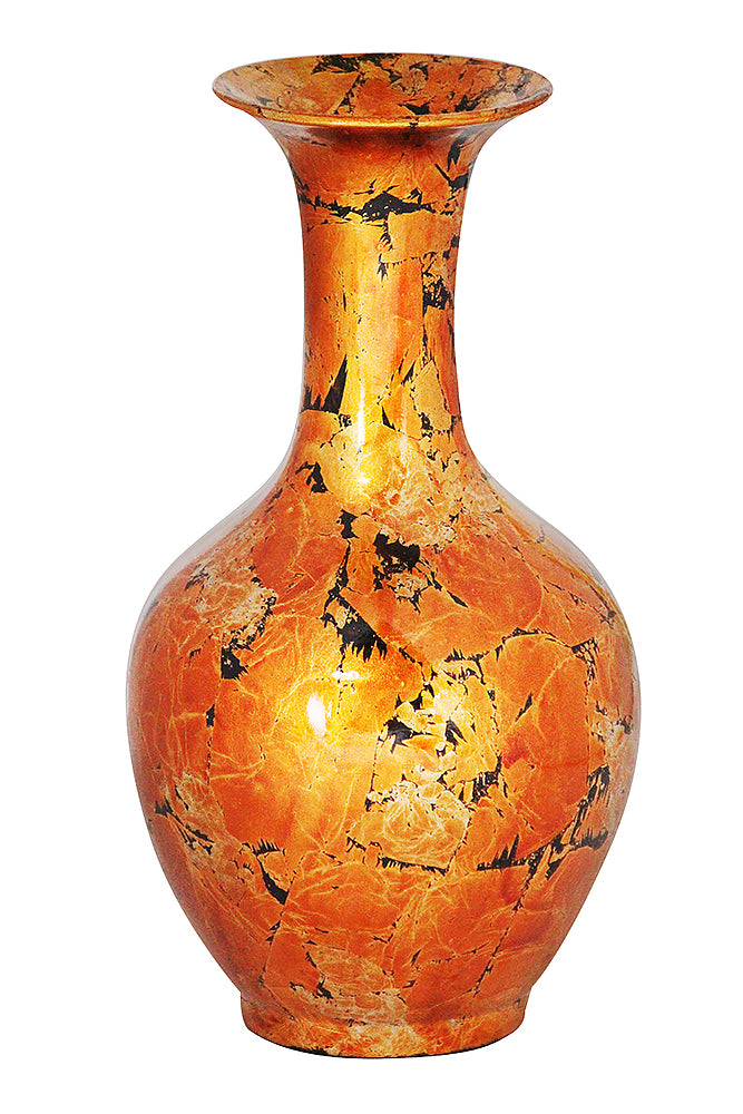 18" Foiled & Lacquered Ceramic Vase - Ceramic, Lacquered In Copper W/ Black Show-Through