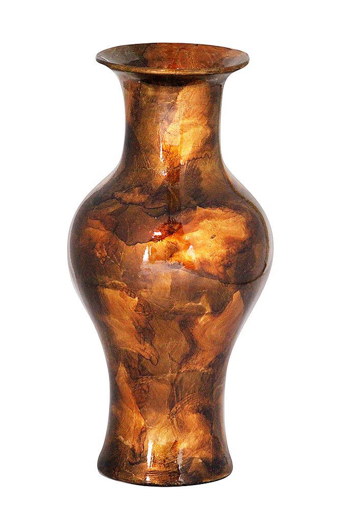 18" Foiled & Lacquered Ceramic Vase - Ceramic, Lacquered In Copper, Brown And Orange