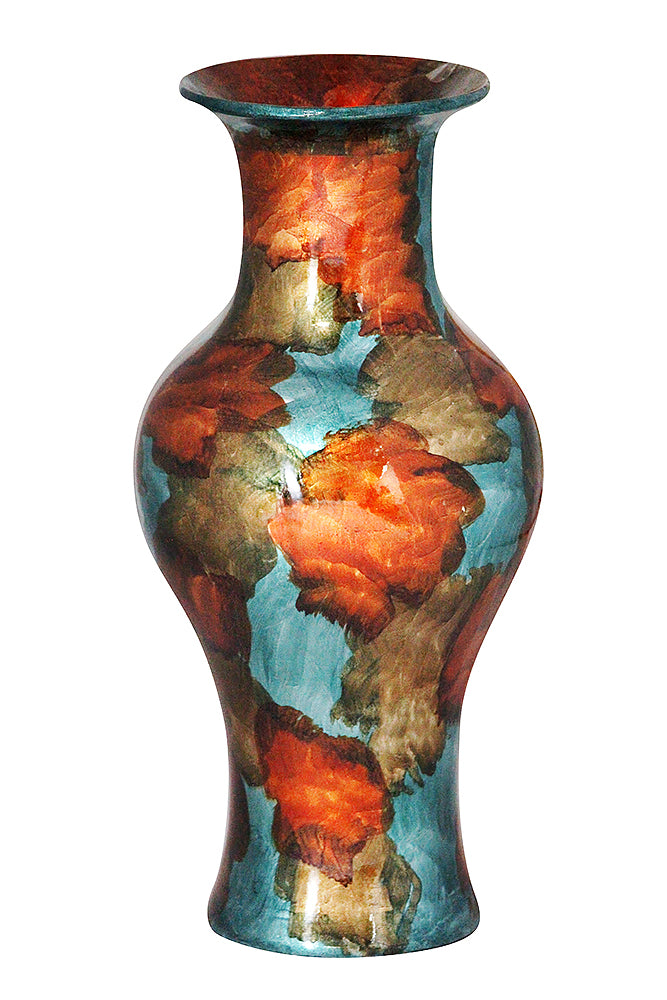 18" Foiled & Lacquered Ceramic Vase - Ceramic, Lacquered In Copper, Gold And Aqua