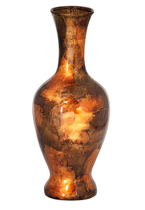 18" Foiled & Lacquered Ceramic Vase - Ceramic, Lacquered In Copper, Brown And Orange