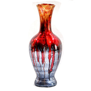 18" Foiled & Lacquered Ceramic Vase - Ceramic, Lacquered In Red And Gray