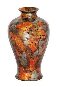 23" Foiled & Lacquered Ceramic Floor Vase - Ceramic, Lacquered In Copper, Bronze And Pewter W/ Black Show-Through