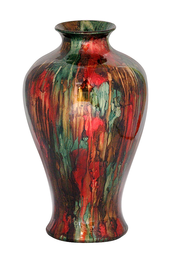 23" Foiled & Lacquered Ceramic Floor Vase - Ceramic, Lacquered In Red, Brown And Green