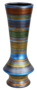 20" Ceramic Floor Vase - Ceramic, Satin In Blue, Green, Gold, Copper And Pewter