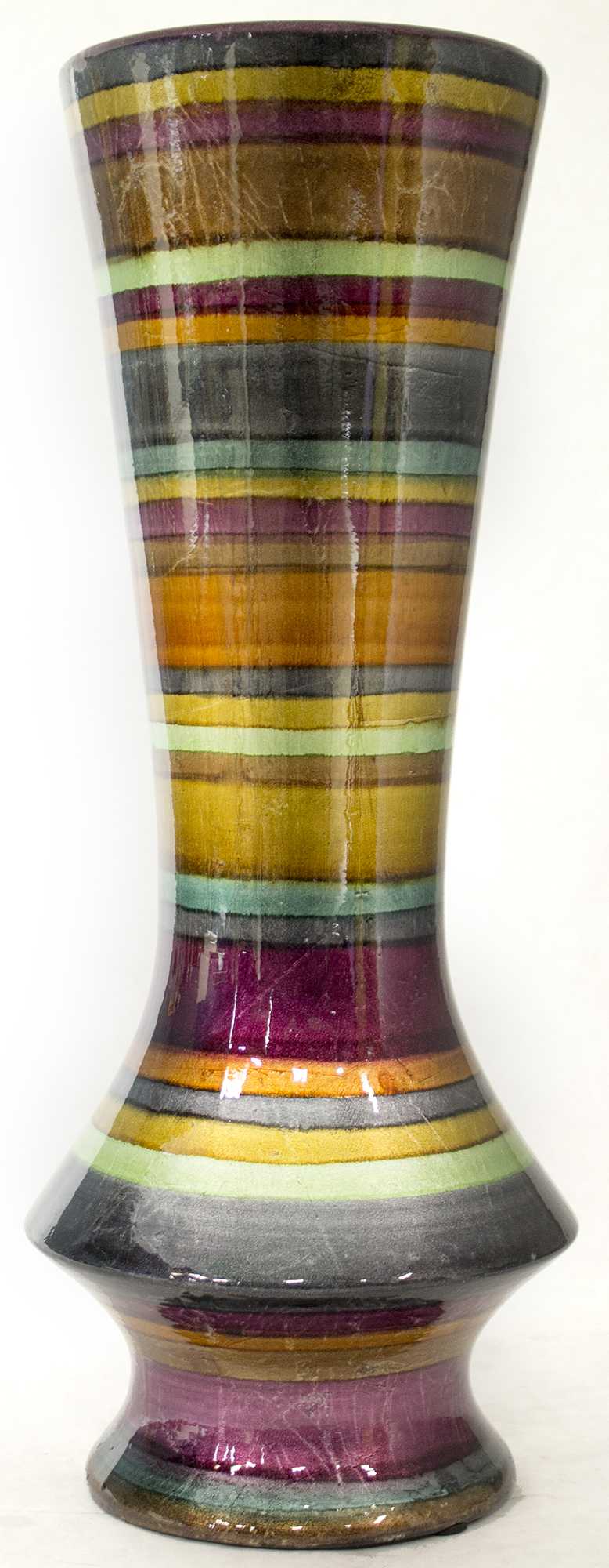 20" Ceramic Floor Vase - Ceramic, Lacquered In Eggplant, Bronze, Gold, Green, Copper And Pewter