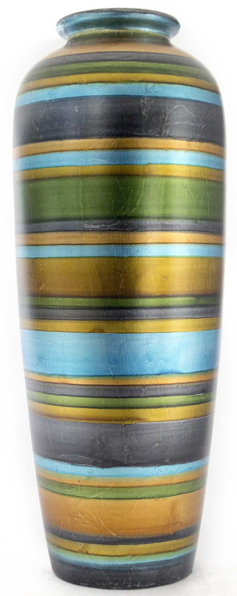 24" Ceramic Water Jug Floor Vase - Ceramic, Satin In Blue, Green, Gold, Copper And Pewter