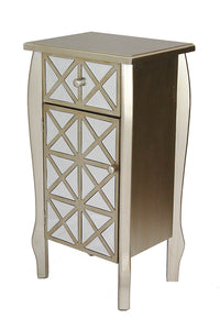 32.7" Champagne Wood Accent Cabinet with Mirrored Drawer and Door