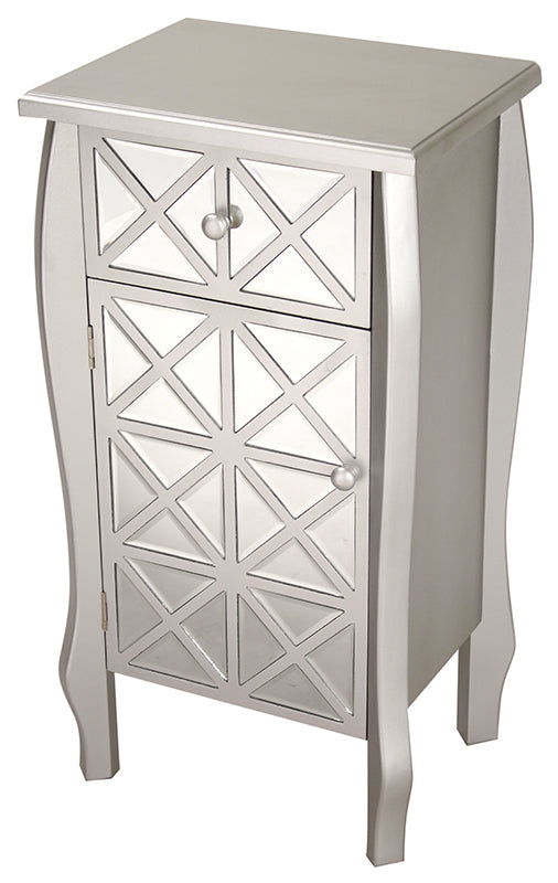 32.7" Silver Wood Accent Cabinet with Smoked Mirrored Drawer and Door