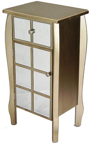 32.7" Champagne Wood Accent Cabinet with Mirrored Drawer and Door