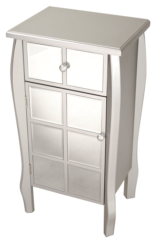32.7" Silver Wood Accent Cabinet with Mirrored Drawer and Door