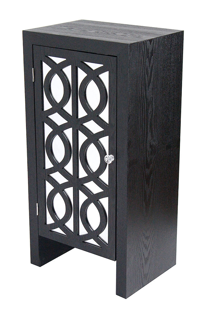 36" Black Wood Accent Cabinet with Mirrored Glass Door