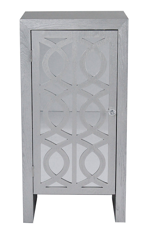 36" Silver Wood Accent Cabinet with Mirrored Glass Door