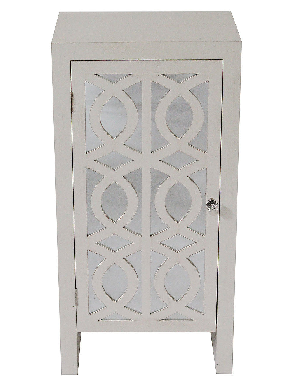 36" Antique White Wood Accent Cabinet with Mirrored Glass Door
