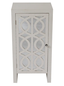 36" Antique White Wood Accent Cabinet with Mirrored Glass Door