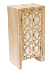 36" White Washed Wood Accent Cabinet with Mirrored Glass Door