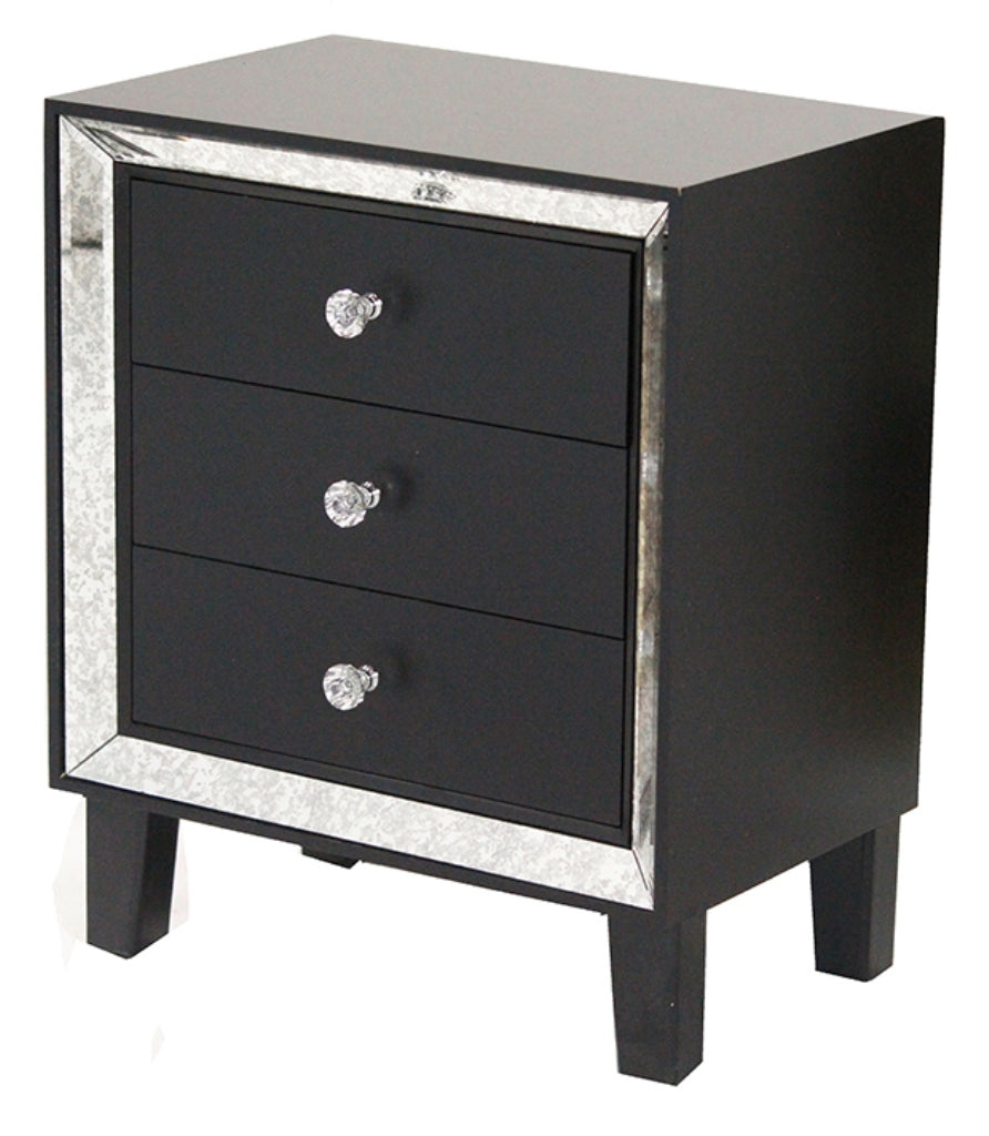 23.5" Black Wood Accent Cabinet with 3 Drawers & a Mirror Frame