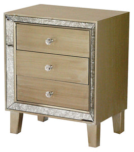 23.5" Champagne Wood Accent Cabinet with 3 Drawers & a Mirror Frame