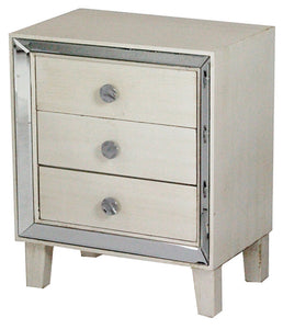 23.5" Antique White Wood Accent Cabinet with 3 Drawers & a Mirror Frame