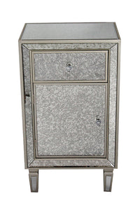 Champagne Wood Accent Cabinet with a Drawer, a Door and Antique Mirror Trim