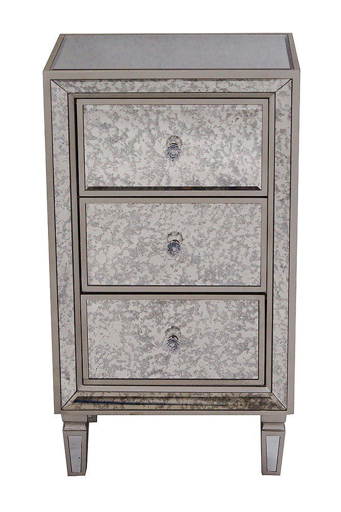 31.5" Champagne Wood Accent Cabinet with 3 Drawers and a Formal Mirror Trim