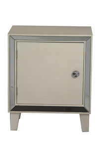 23.5" White Wood Accent Cabinet with a Door and Antique Mirrored Glass