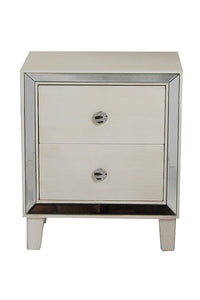 23.5" White Wood Accent Cabinet with 2 Drawers and Antique Mirrored Glass