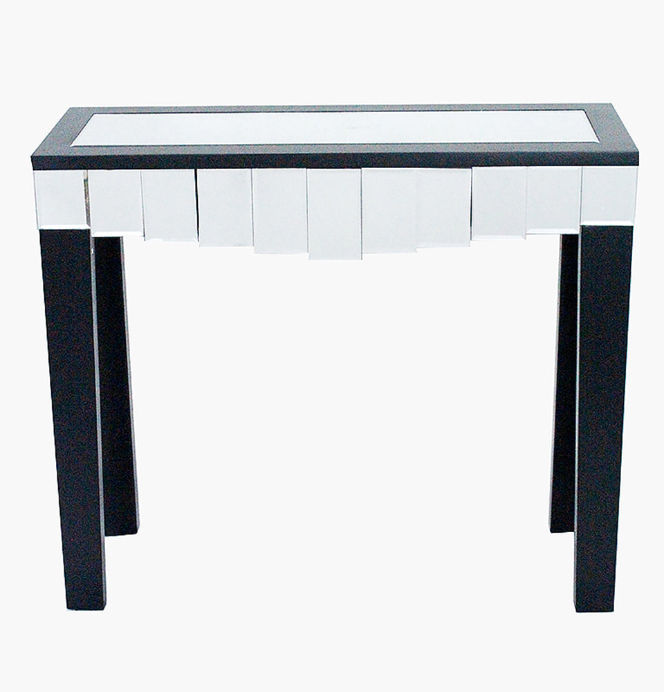 31" Black Console Table with a Mirrored Glass Top and a Drawer